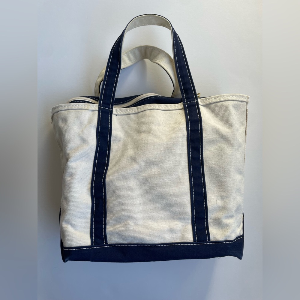 L.L. Bean Medium Boat & Tote, Natural and Navy - Picture 2 of 9